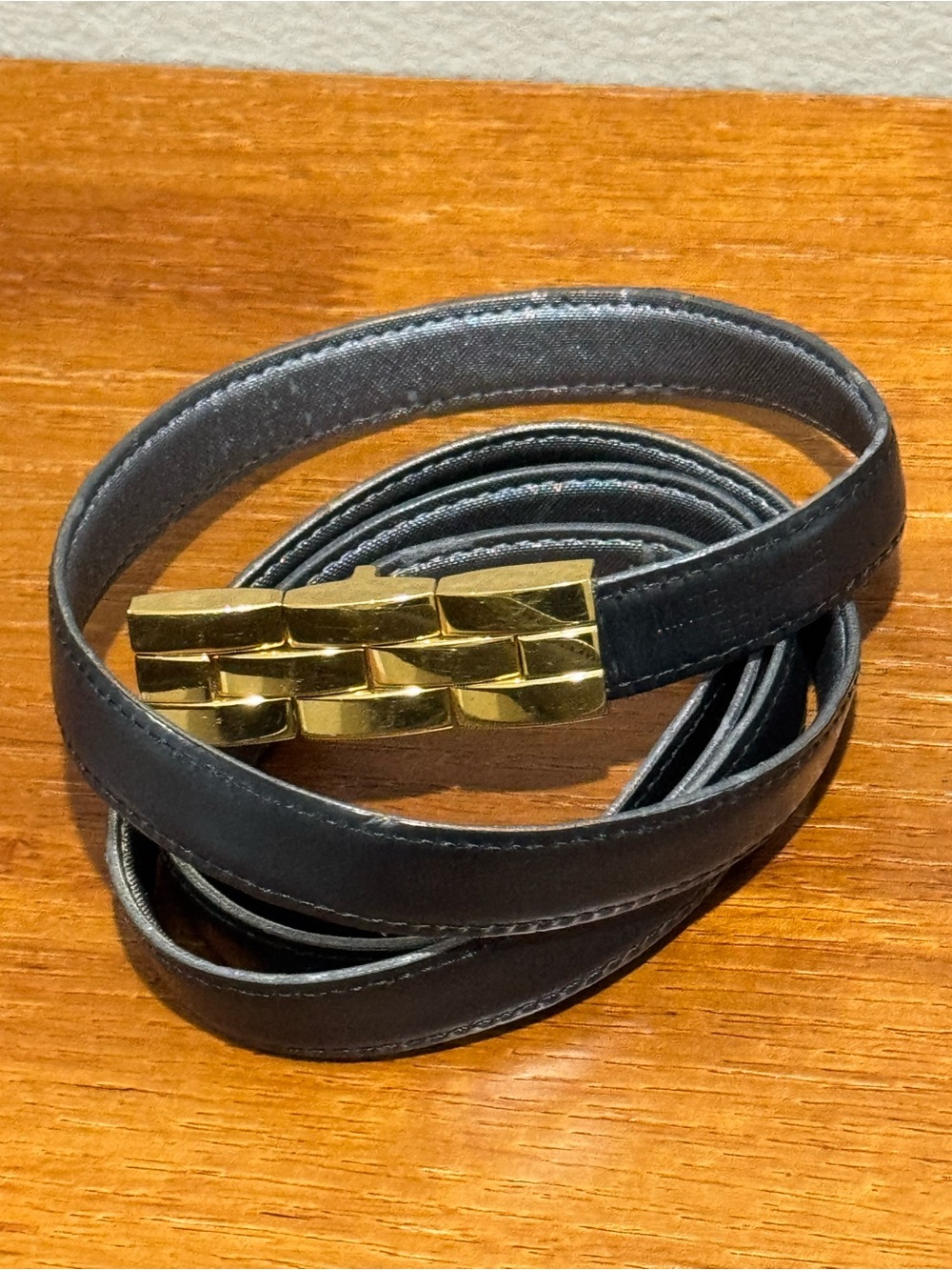 Cartier Black Leather Belt with Gold Chain-Link Buckle